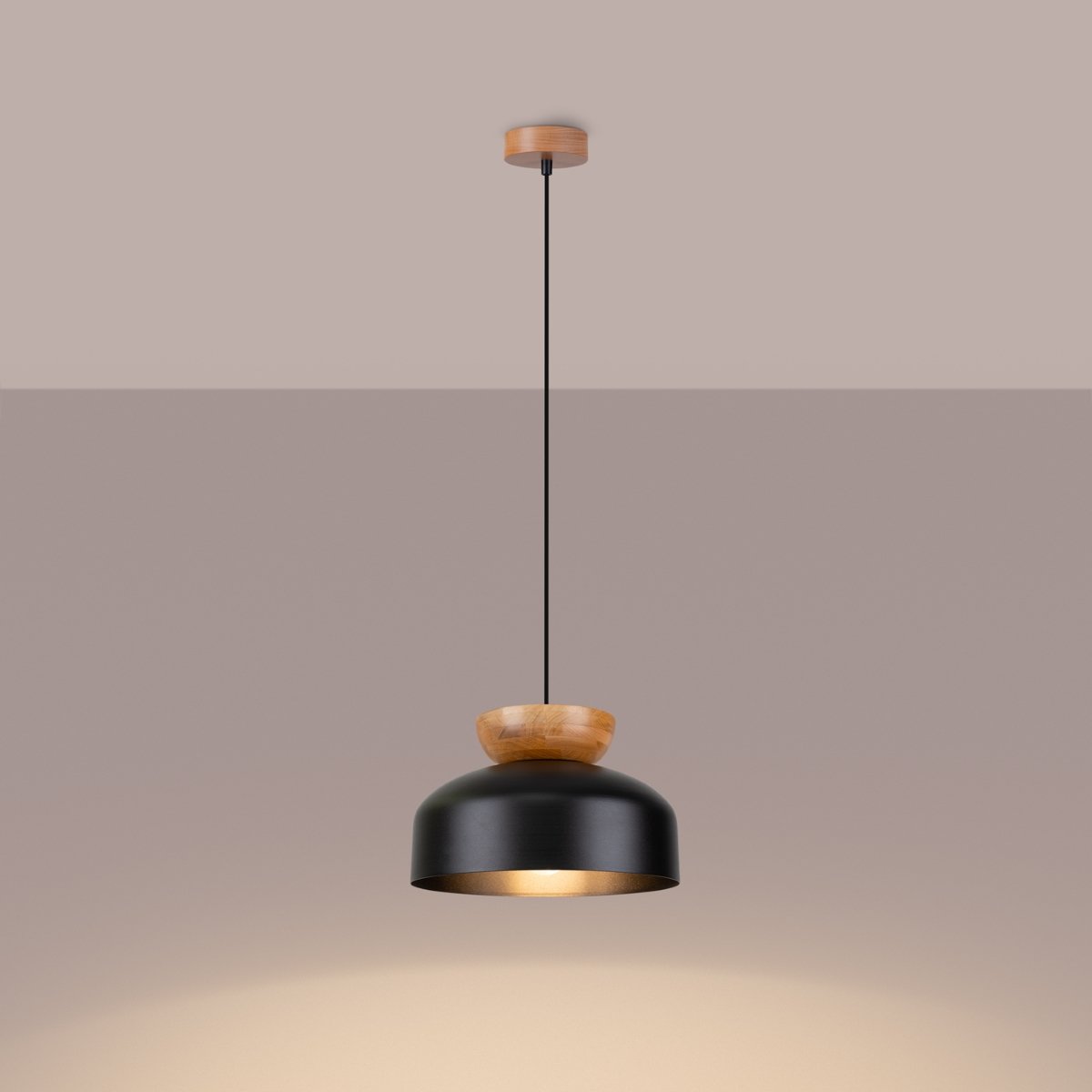 Suspension Bois Noir/Bois Naturel E27 1 Marion noir, EDEN