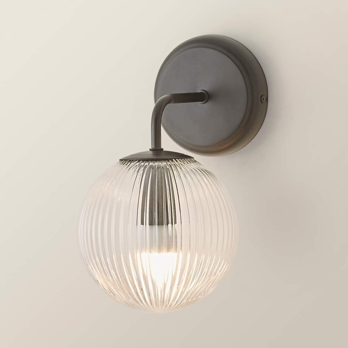 Kemp Wall Light with Ribbed Glass Globe Shade black, SO'HOME