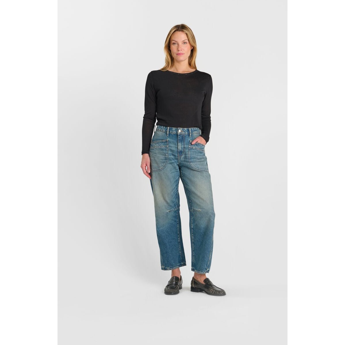 Jeans loose, large balloon , longueur 34 blue, LE TEMPS DES CERISES