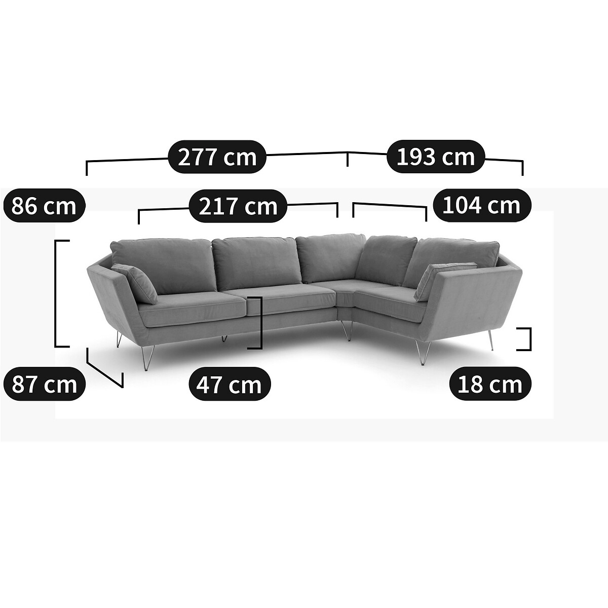 XL-Ecksofa Topim, Samt türkis, LA REDOUTE INTERIEURS
