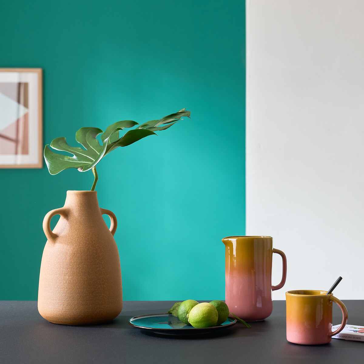 Ikora Jug in Reactive Glazed Stoneware yellow/pink , LA REDOUTE INTERIEURS
