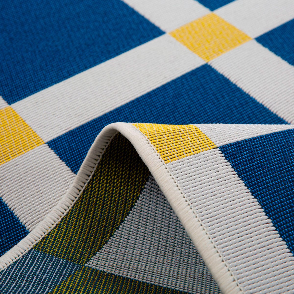 Tapis extérieur à motif damier POSITANO bleu, NAZAR RUGS