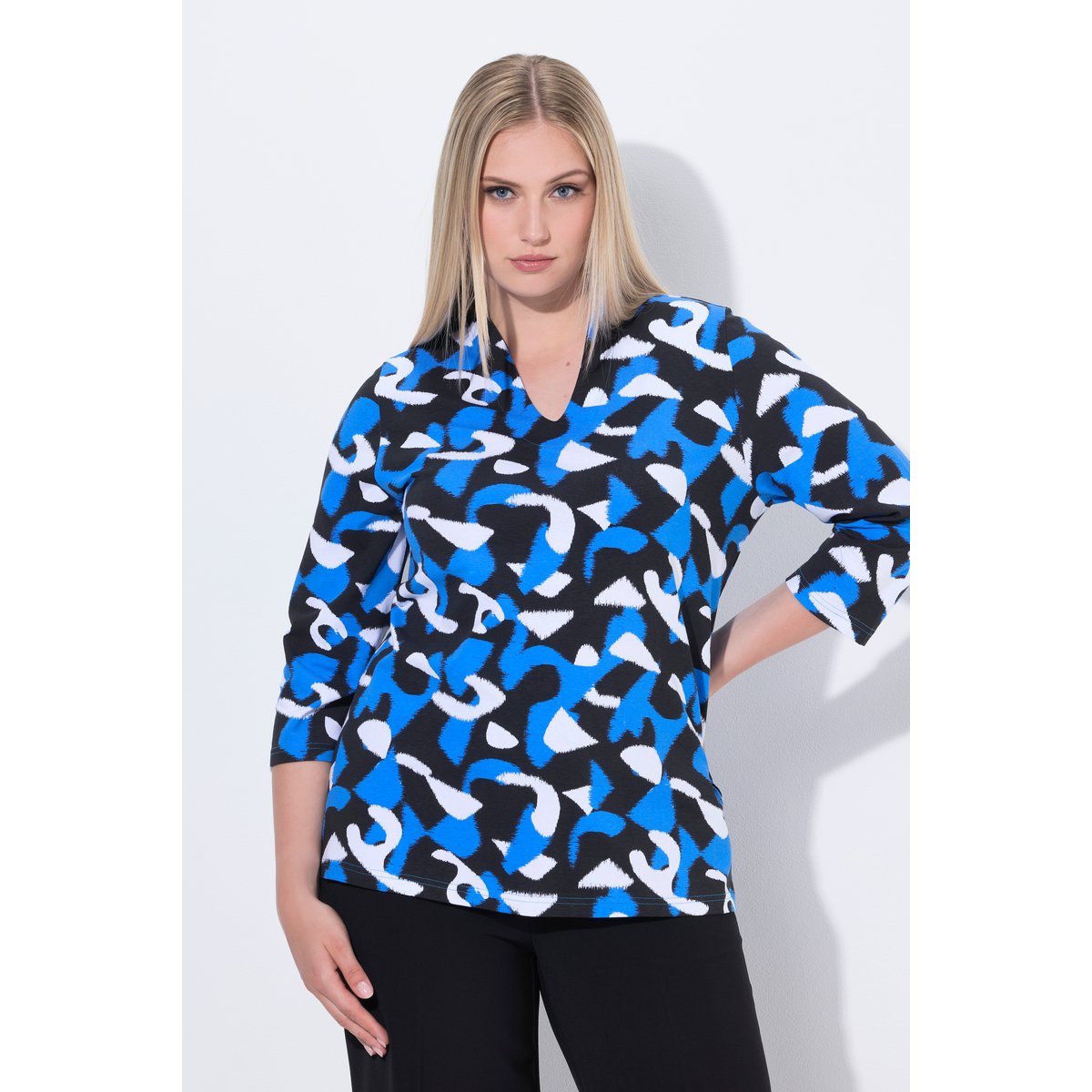 T-shirt à col calice et manches 3/4 bleu roi, ULLA POPKEN
