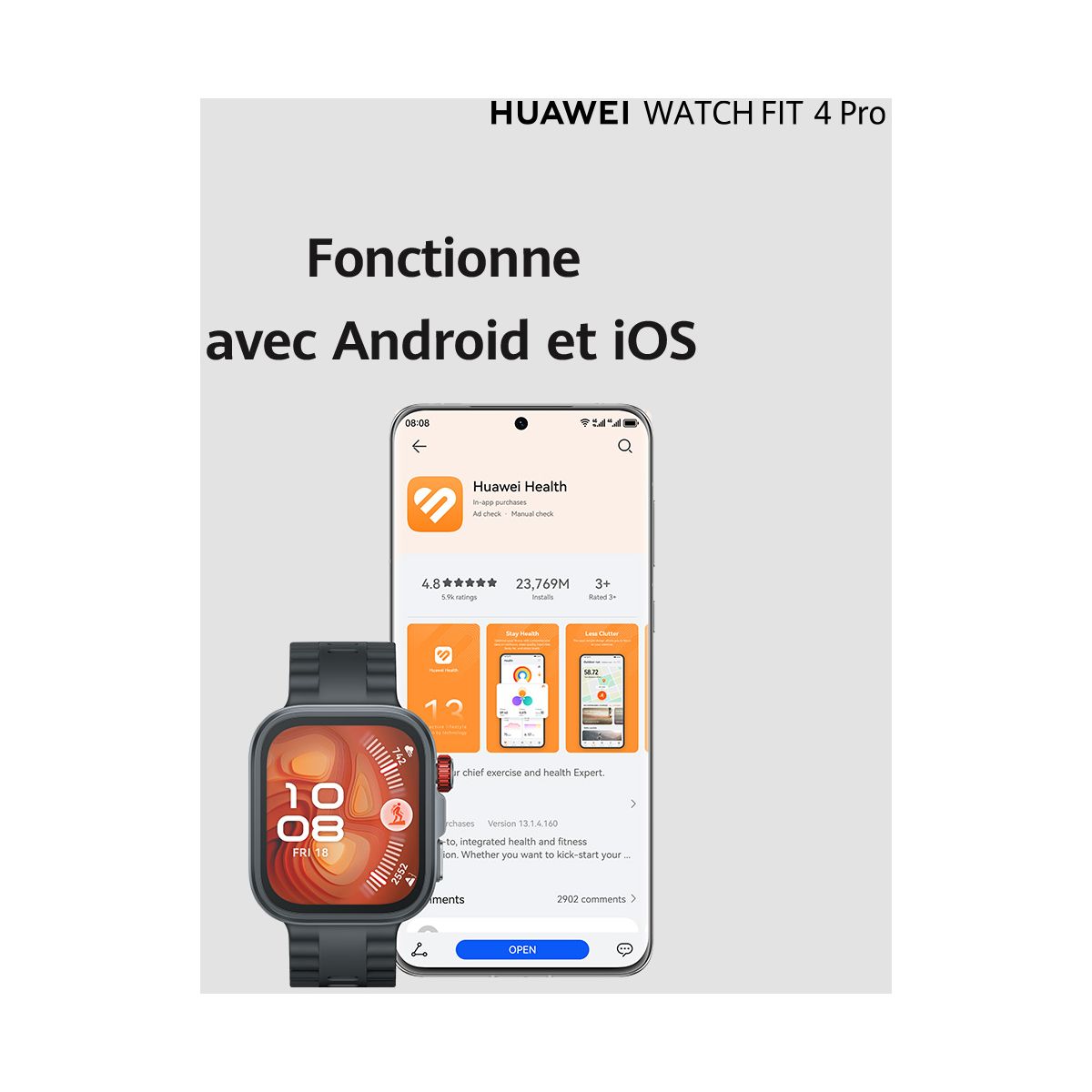 Montre connectée Watch Fit 4 Pro Noir noir, HUAWEI