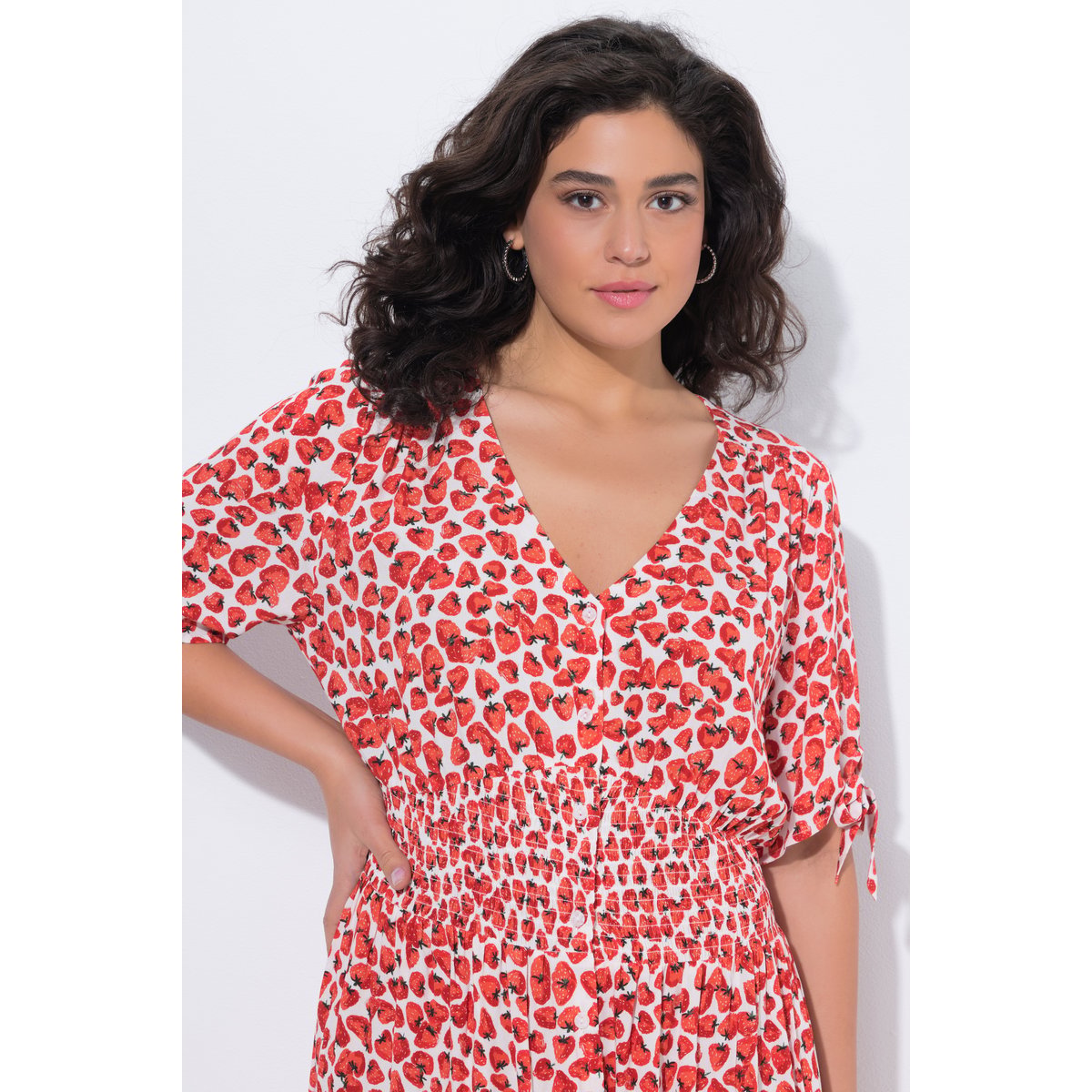 Robe midi motif fraises corail, ULLA POPKEN