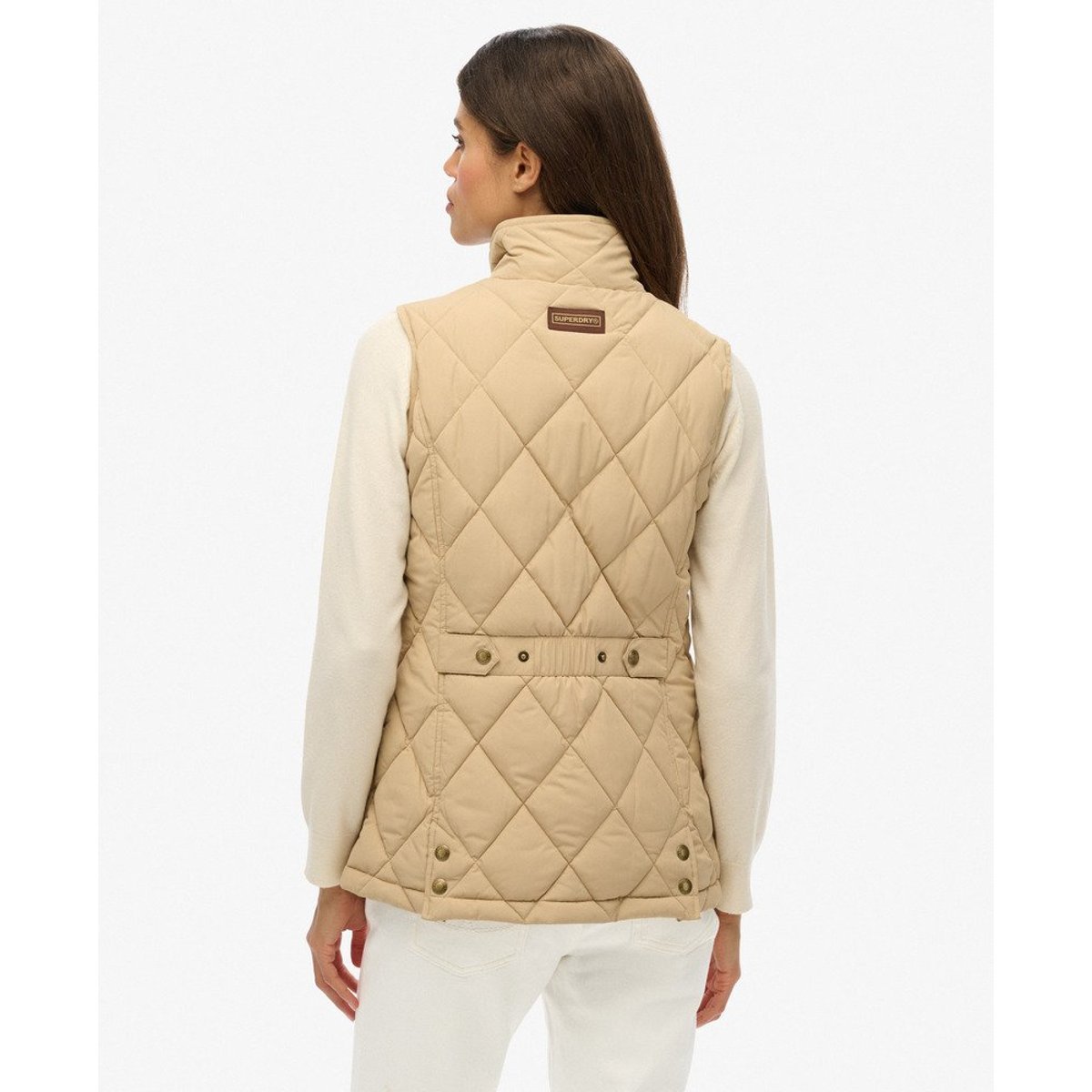 Veste sans manches à doublure bordée de velours côtelé beige shaker, SUPERDRY