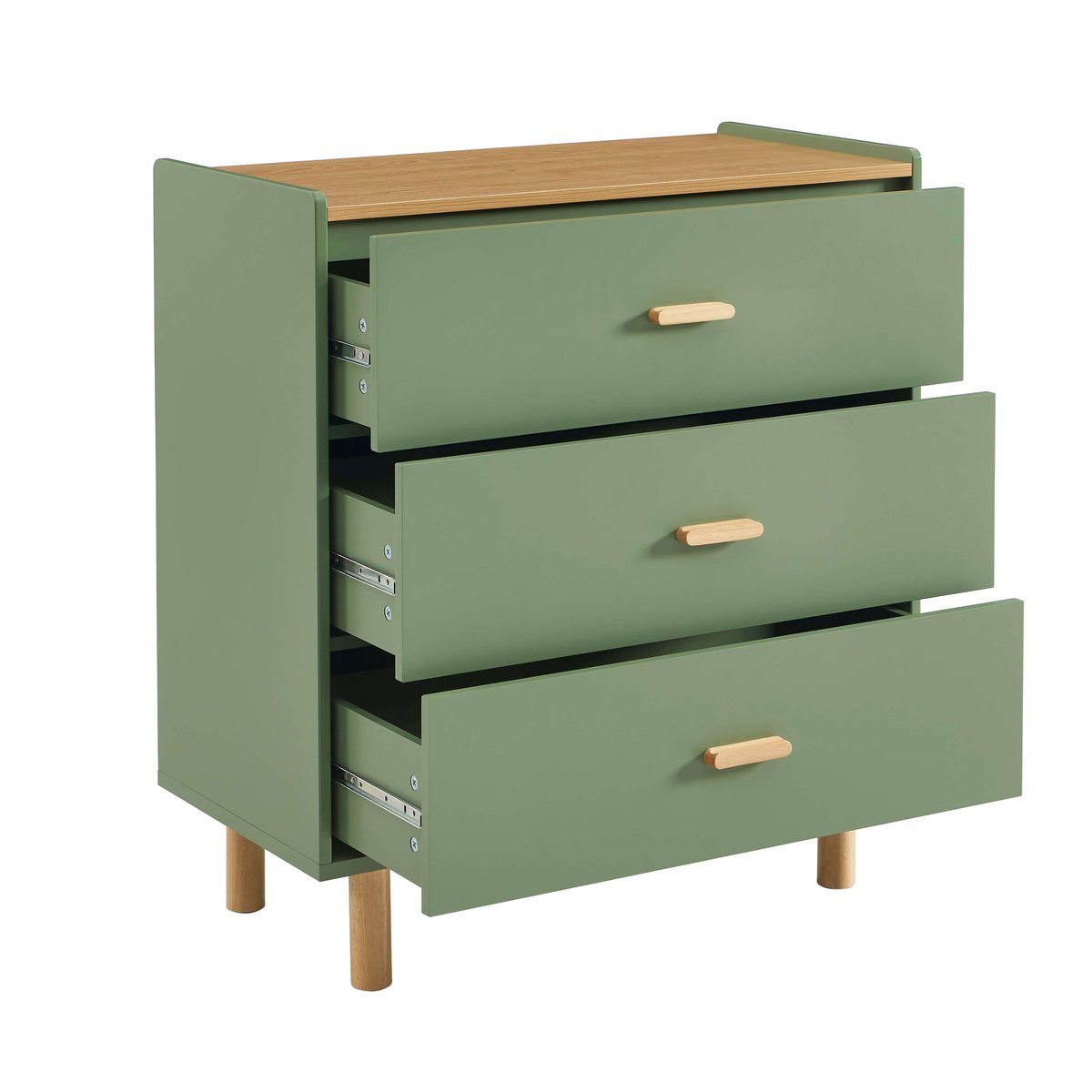Commode enfant 3 tiroirs AURA vert et chêne clair, BAÏTA