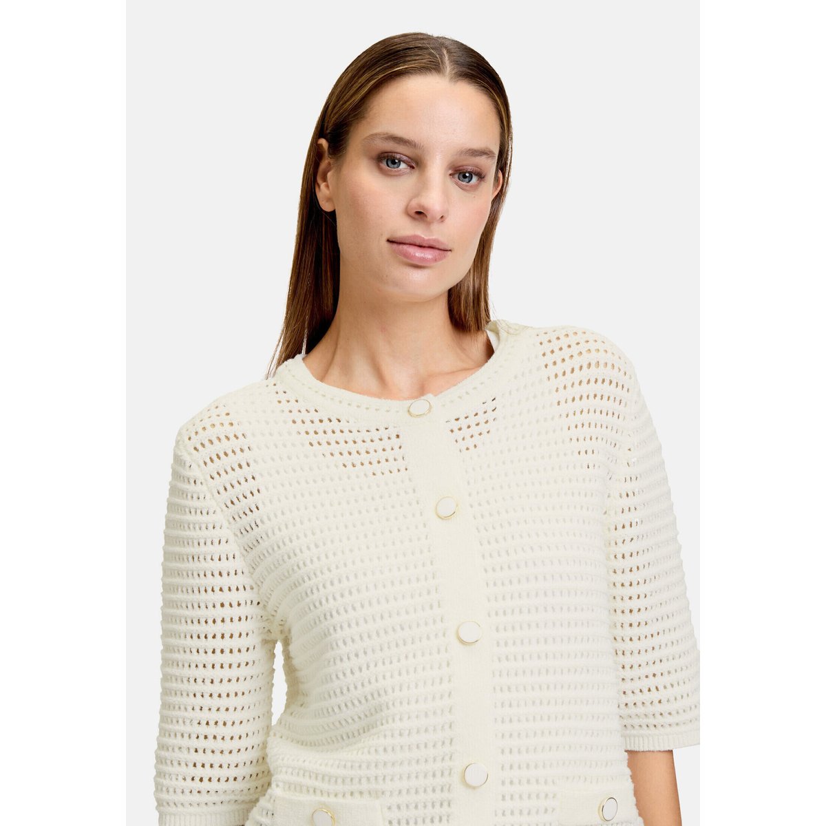 Cardigan en maille d'été à patte de boutonnage blanc, BETTY & CO