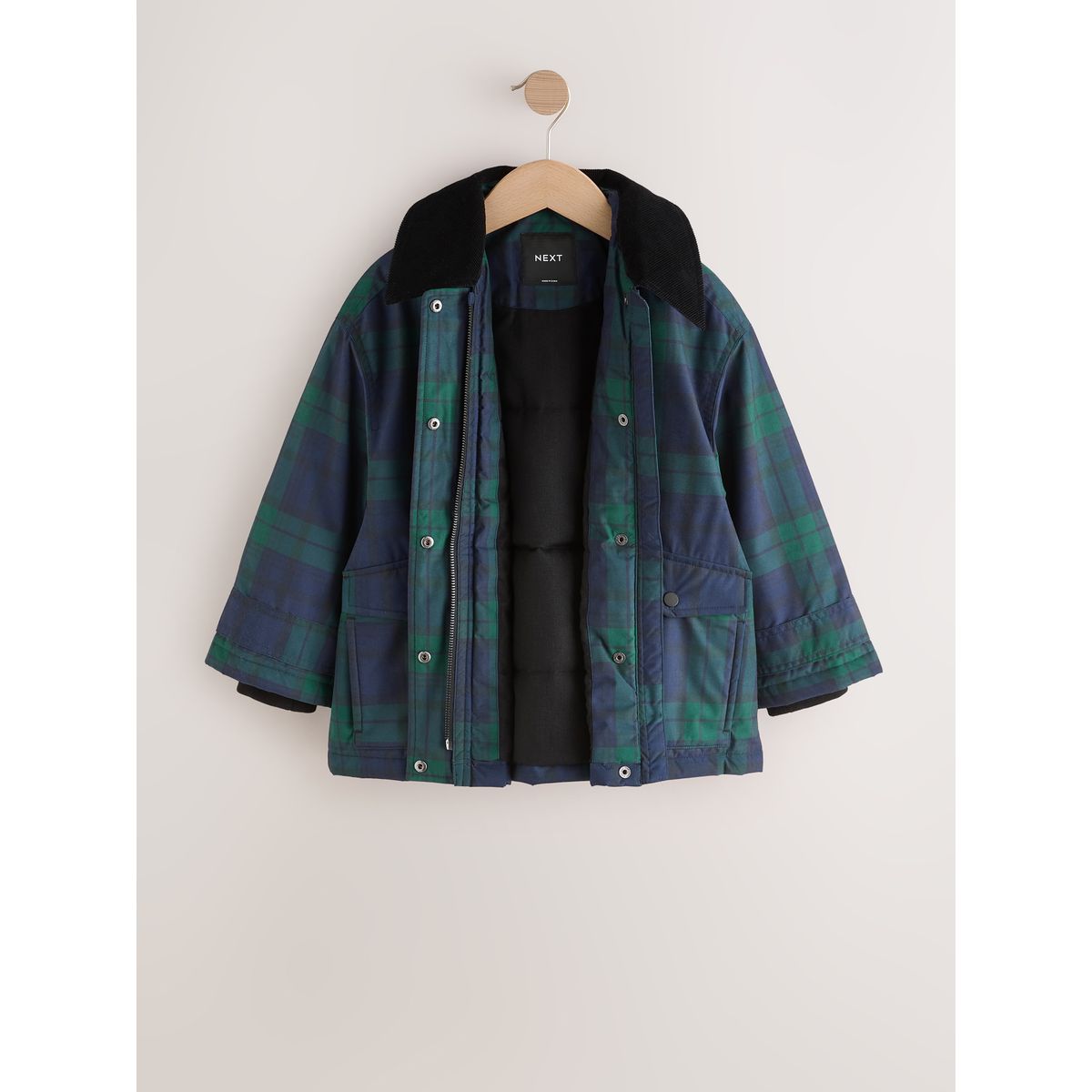 Barn jacket imperméable carreaux bleu marine/vert, NEXT