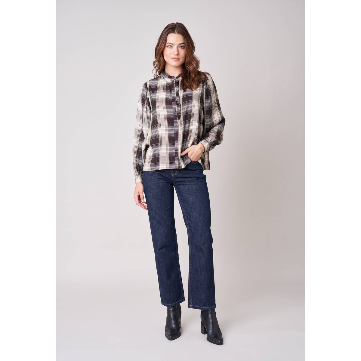 Chemise femme à carreaux en 100% coton FANETTE brown, DEELUXE