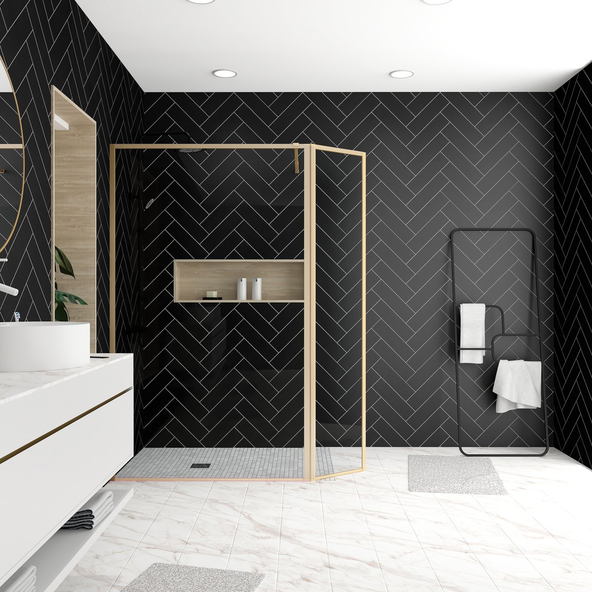 Paroi de douche à l’italienne avec volet pivotant en verre trempé 5 mm doré, HOME MAISON