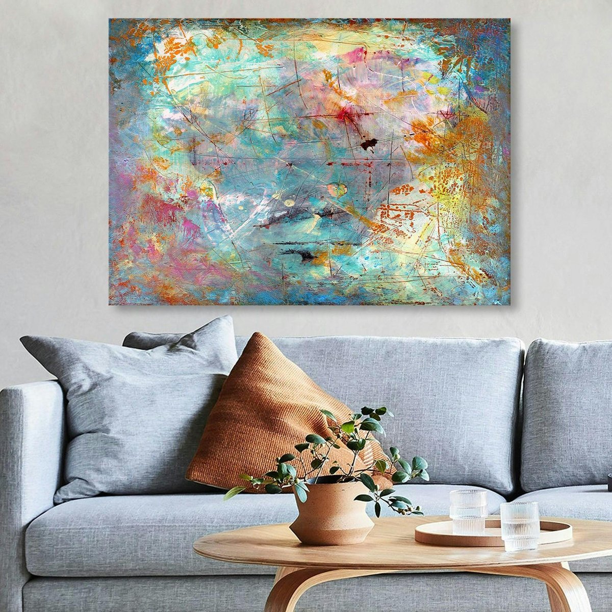 Tableau abstrait coloré – peinture moderne sur toile multicolore, PIER IMPORT