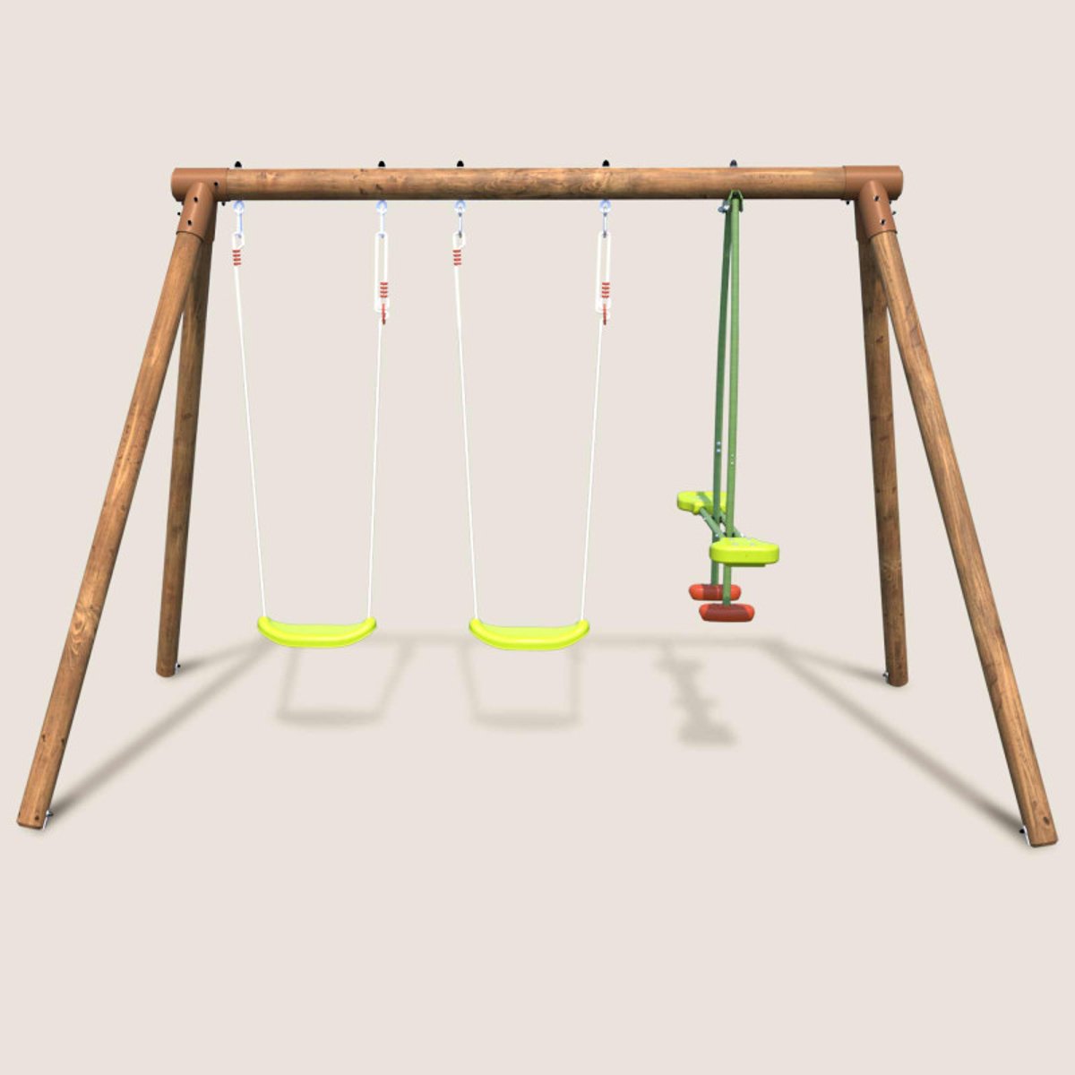 Portique en bois rond 3 agrès avec face à face PACCO marron, SOULET