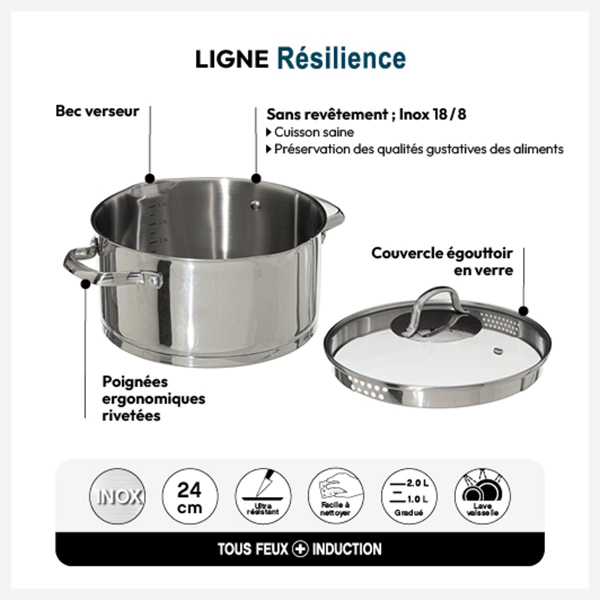 Faitout en inox RESILIENCE argent, 5FIVE SIMPLY SMART