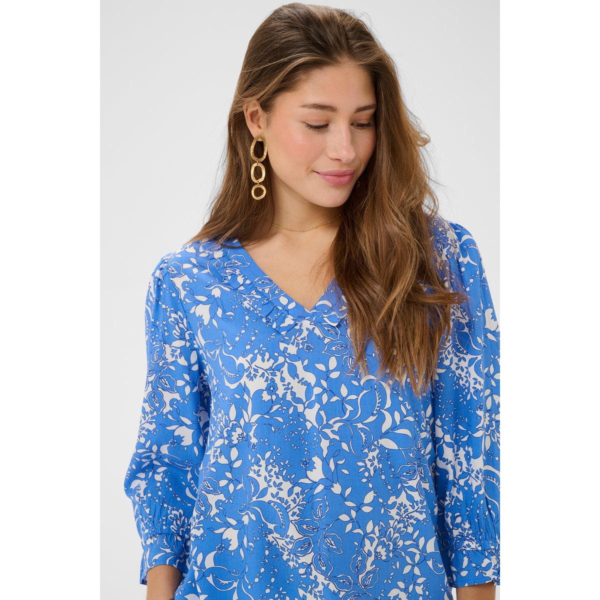 Blouse à manches longues bleu blue toile, CREAM