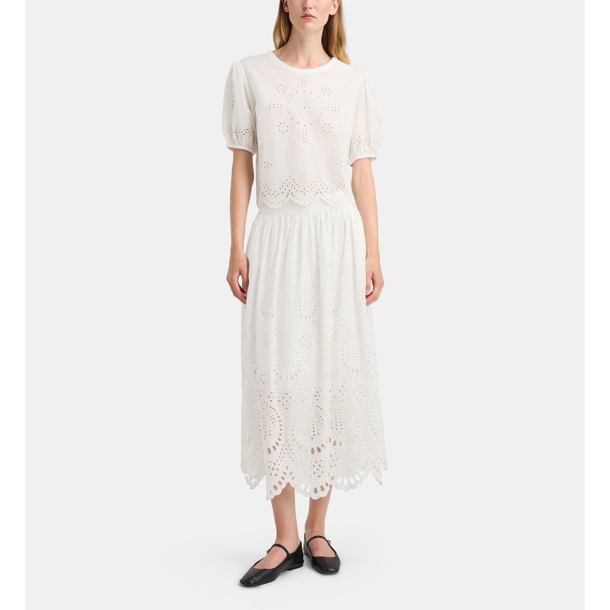 Jupe longue floreal schif broderies coton blanc, GALERIES LAFAYETTE