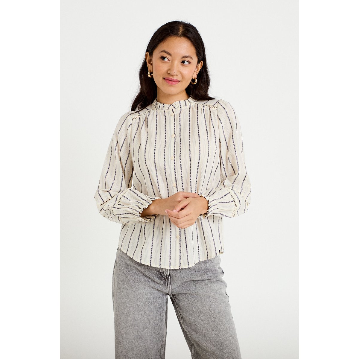 Blouse ajourée manches longues blanc, CACHE CACHE
