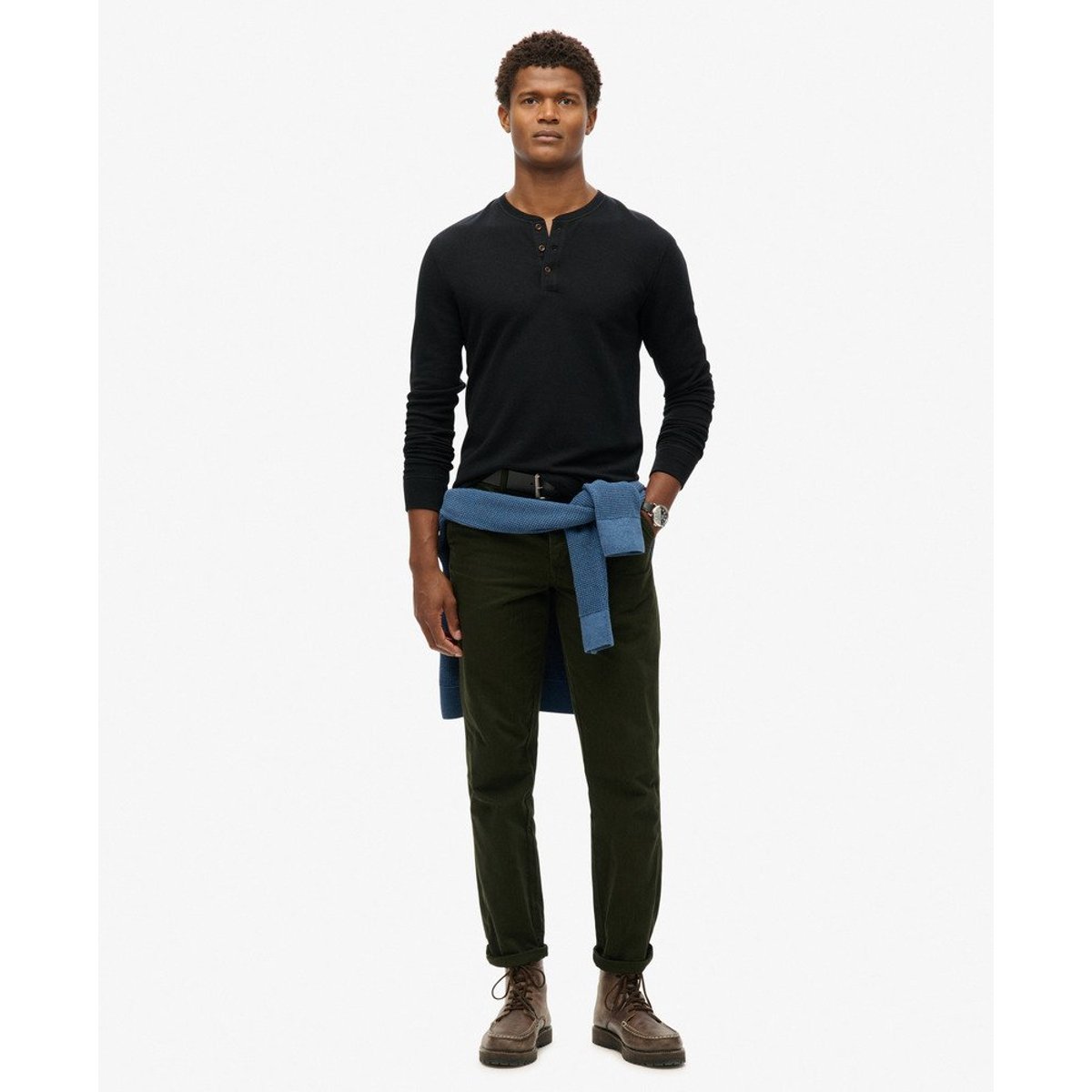 T-shirt Henley The Merchant Store noir, SUPERDRY