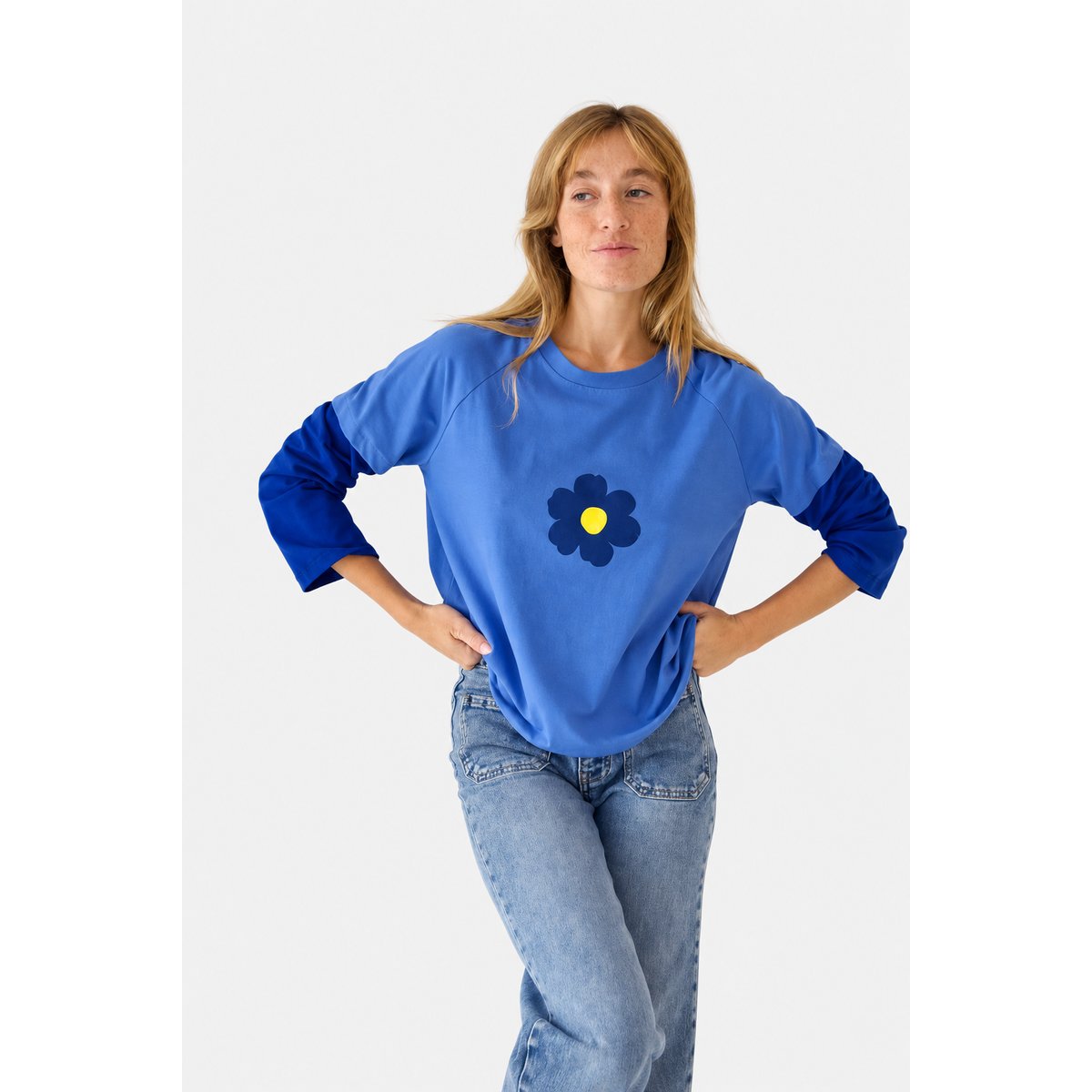 T-shirt court manches superposées ARIA bleu / jaune, MINDTRAVELER