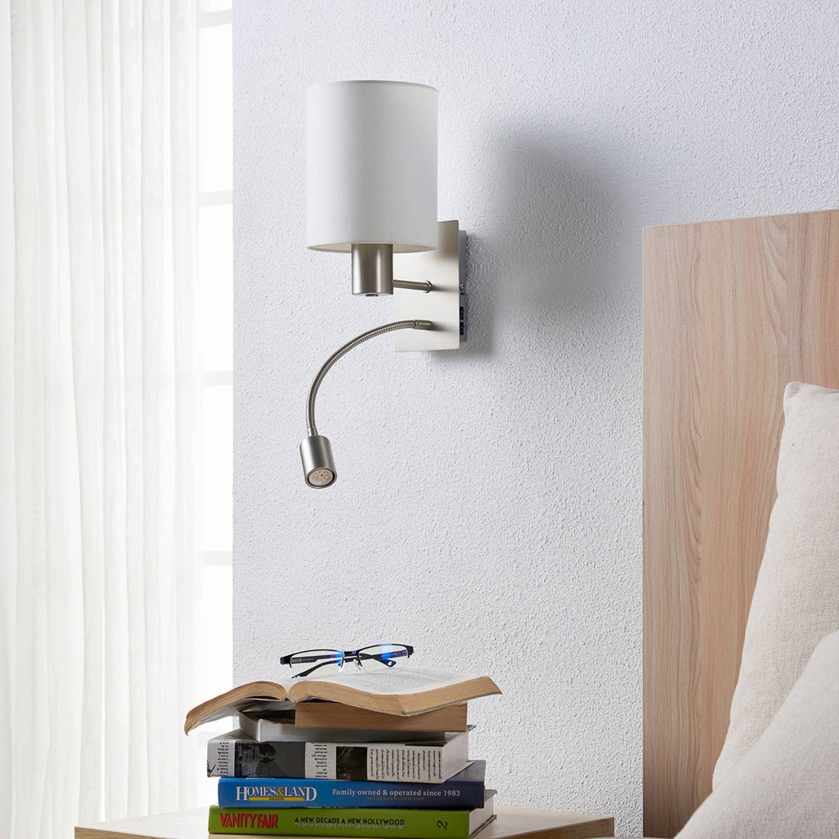 Applique en textile moderneLED, Shajan blanc, nickel mat, LINDBY