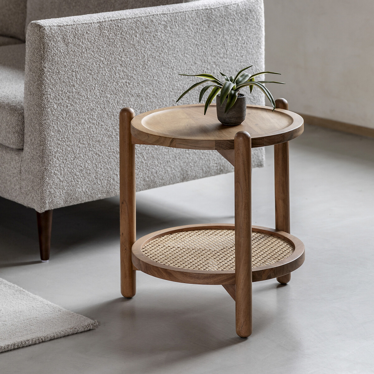 Chico Round Side Table with Rattan Shelf natural, ÉDITÉ