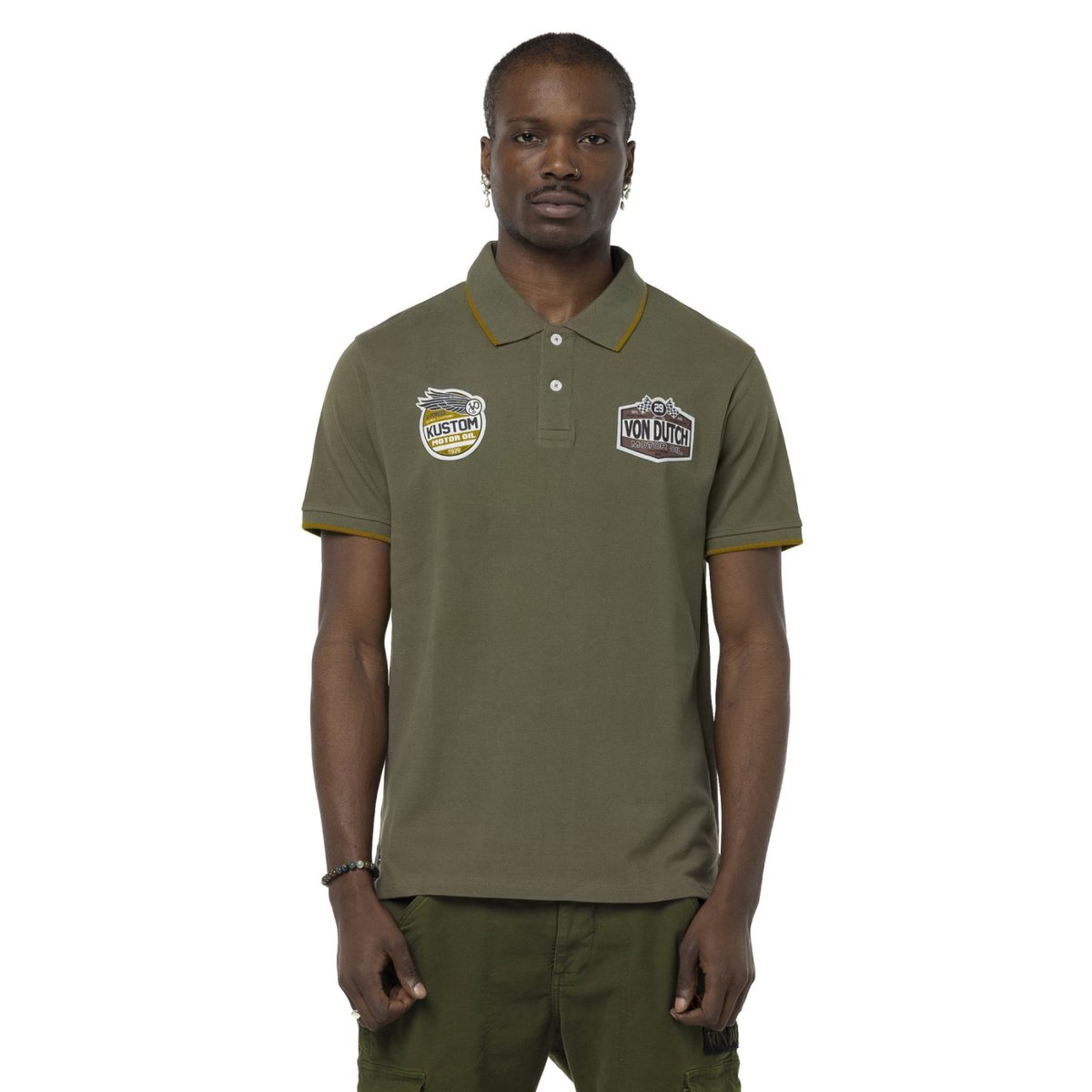 Polo en coton KUST kaki/noir/blanc, VON DUTCH