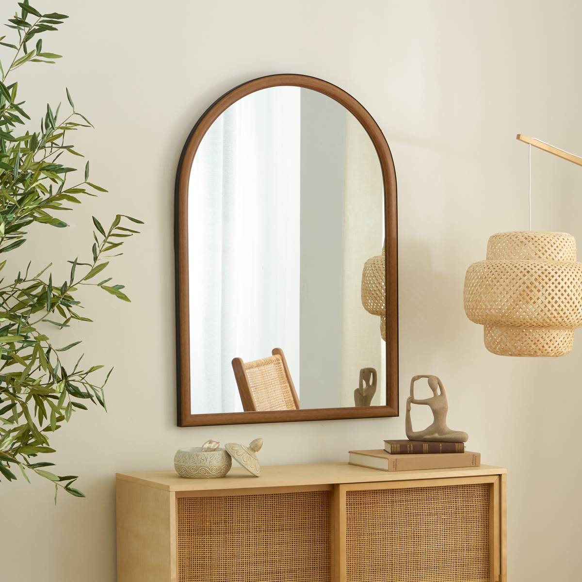 Miroir arche grand format effet bois TANYA marron, ATMOSPHERA