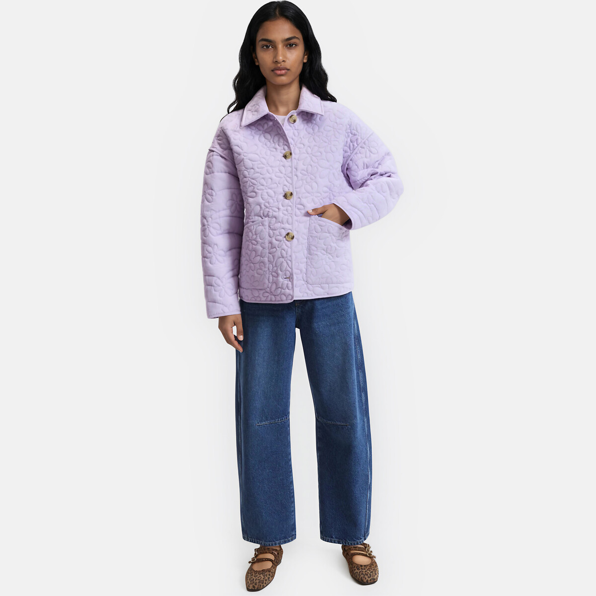 Veste matelassée à fleurs en relief violet parme, LA REDOUTE COLLECTIONS