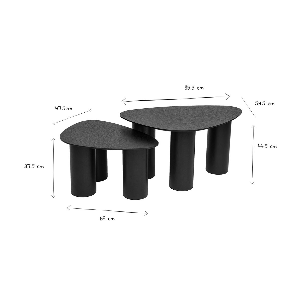 Tables basses gigognes design en bois (lot de 2) FOLEEN noir, MILIBOO