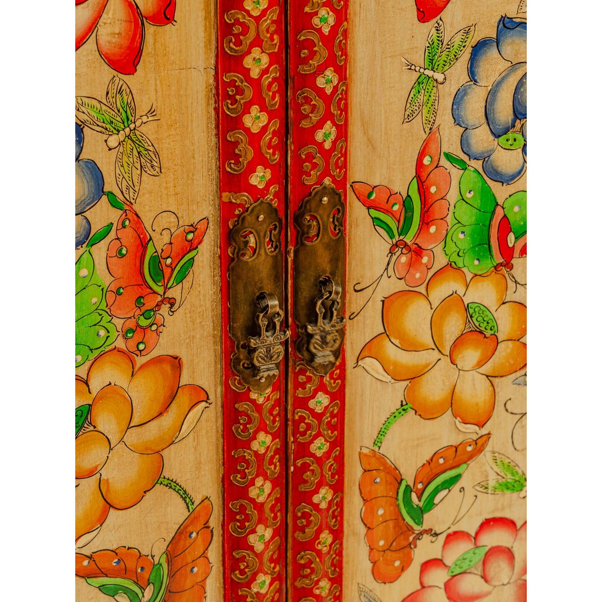 Petite armoire asiatique en bois Blandine N°492 - Bon état rouge, DEBONGOUT