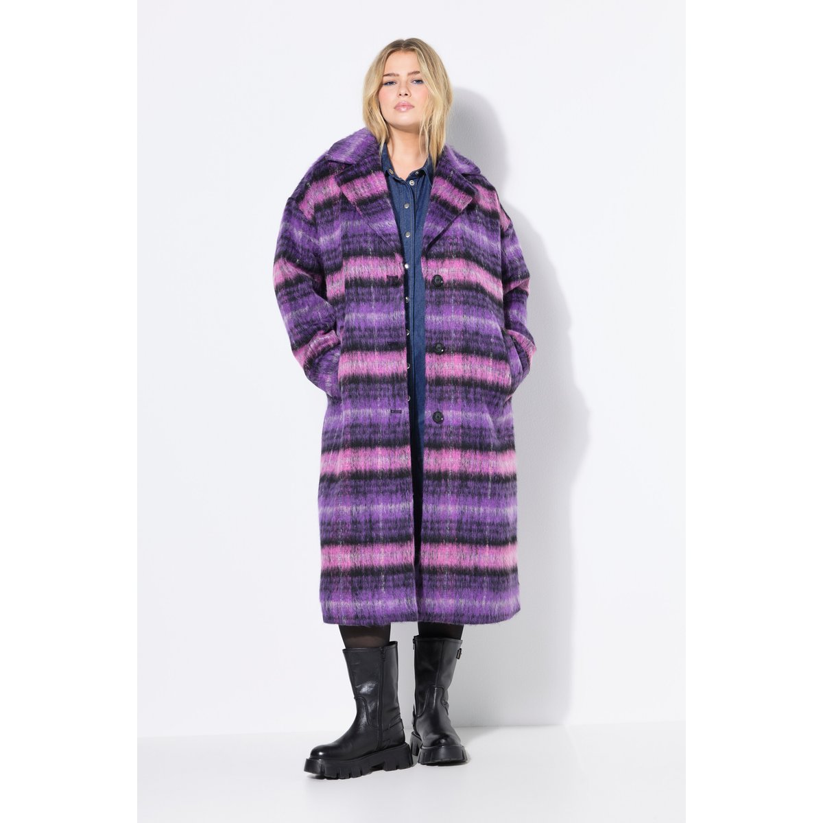 Manteau oversize à carreaux. Manches longues violet, STUDIO UNTOLD