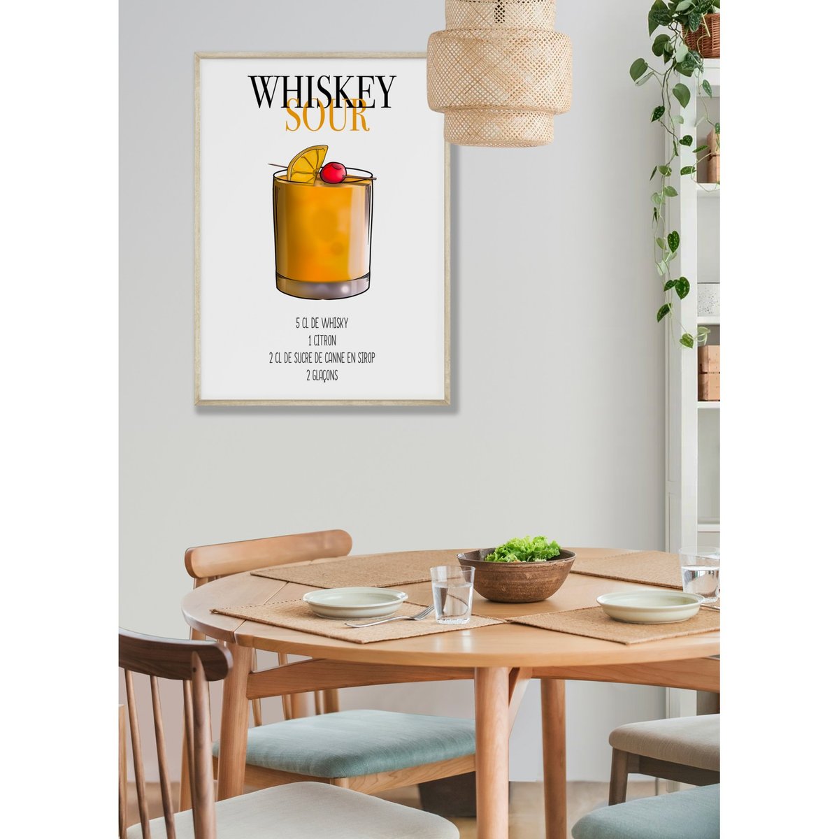 Affiche Cocktail Whiskey Sour blanc, L'AFFICHERIE
