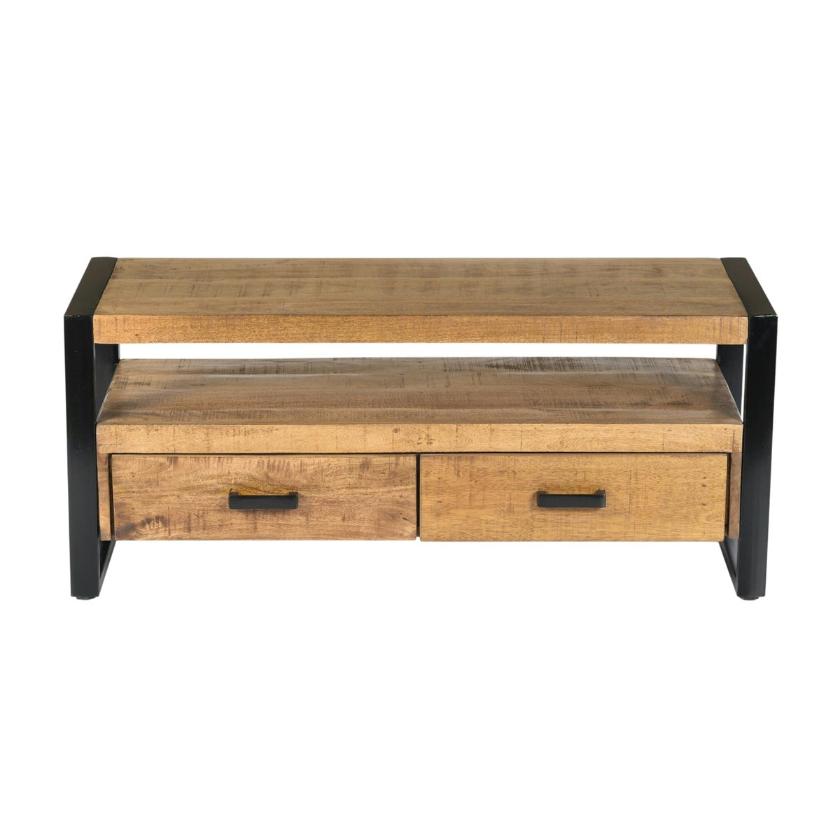 Petit meuble TV bois métal à double plateau KARGO bois naturel, PIER IMPORT