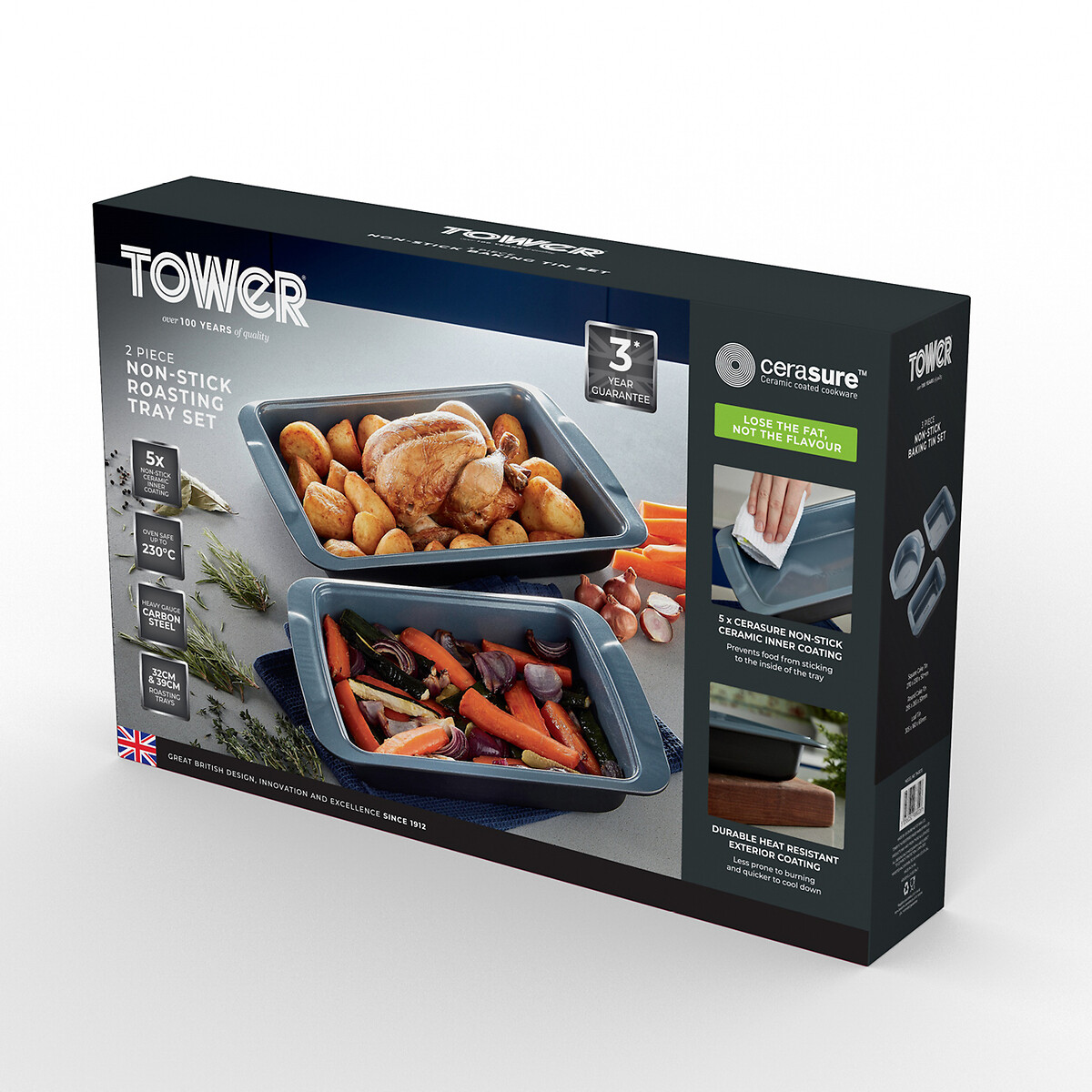 Set of 2 Cerasure Roasting Trays grey, TOWER