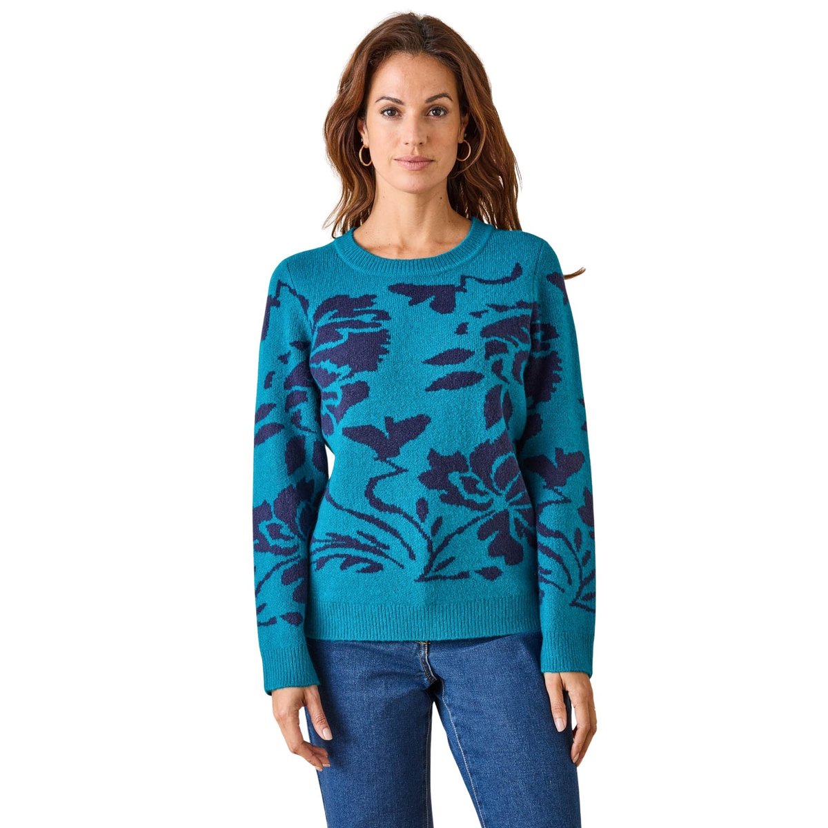 Pull jacquard col rond jacquard bleu, DAXON