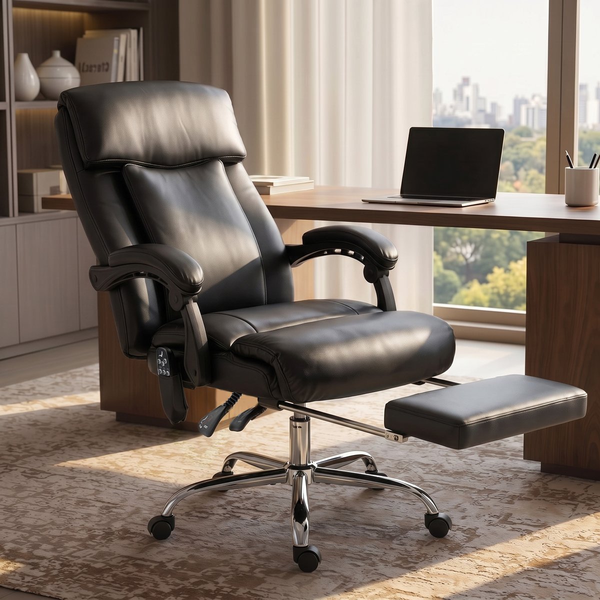Fauteuil de bureau avec fonction massage noir, argent, HOMCOM