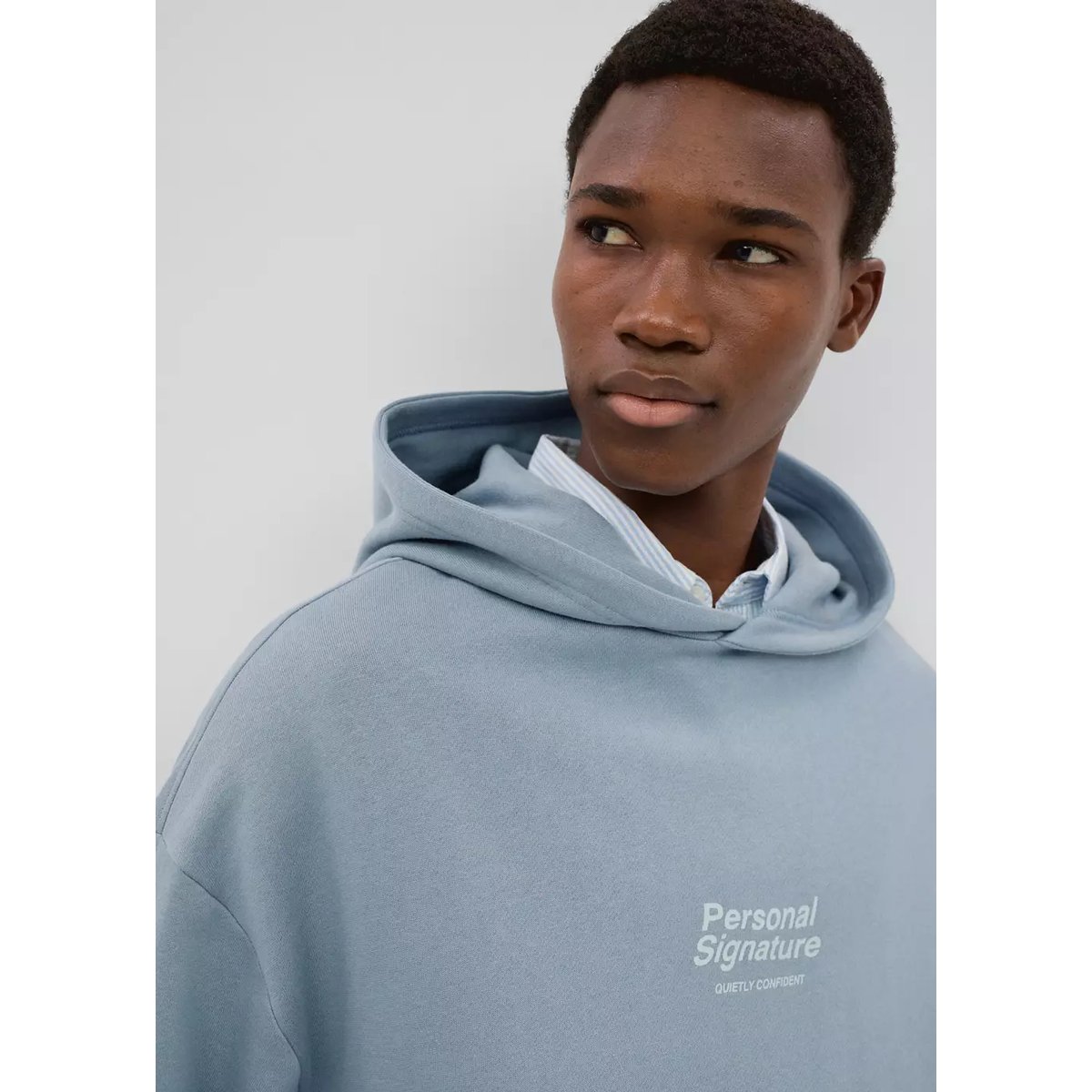 Sweat coton à capuche inscription imprimée bleu, MANGO TEEN