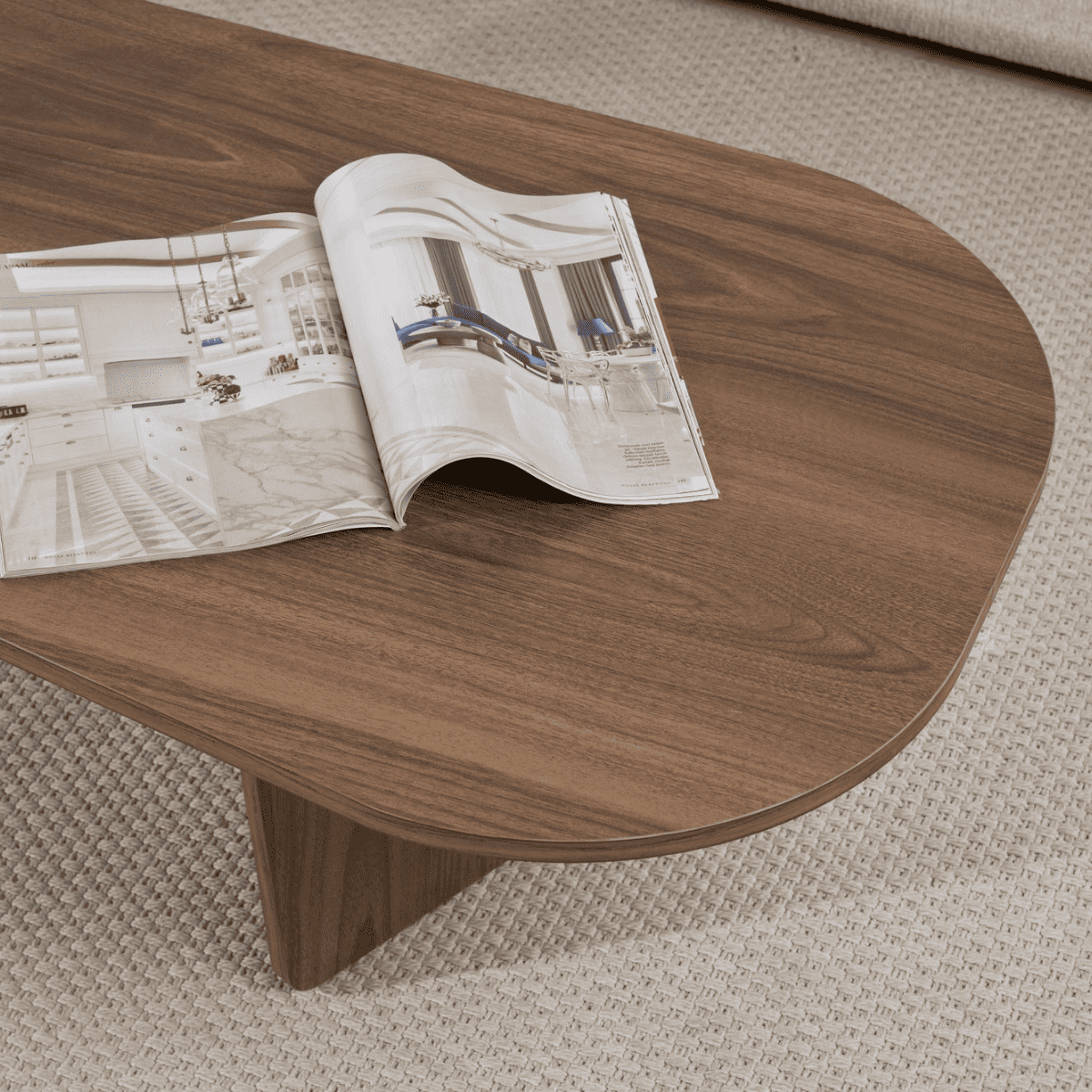 Table basse avec plateau aux bords arrondis noyer, CALICOSY