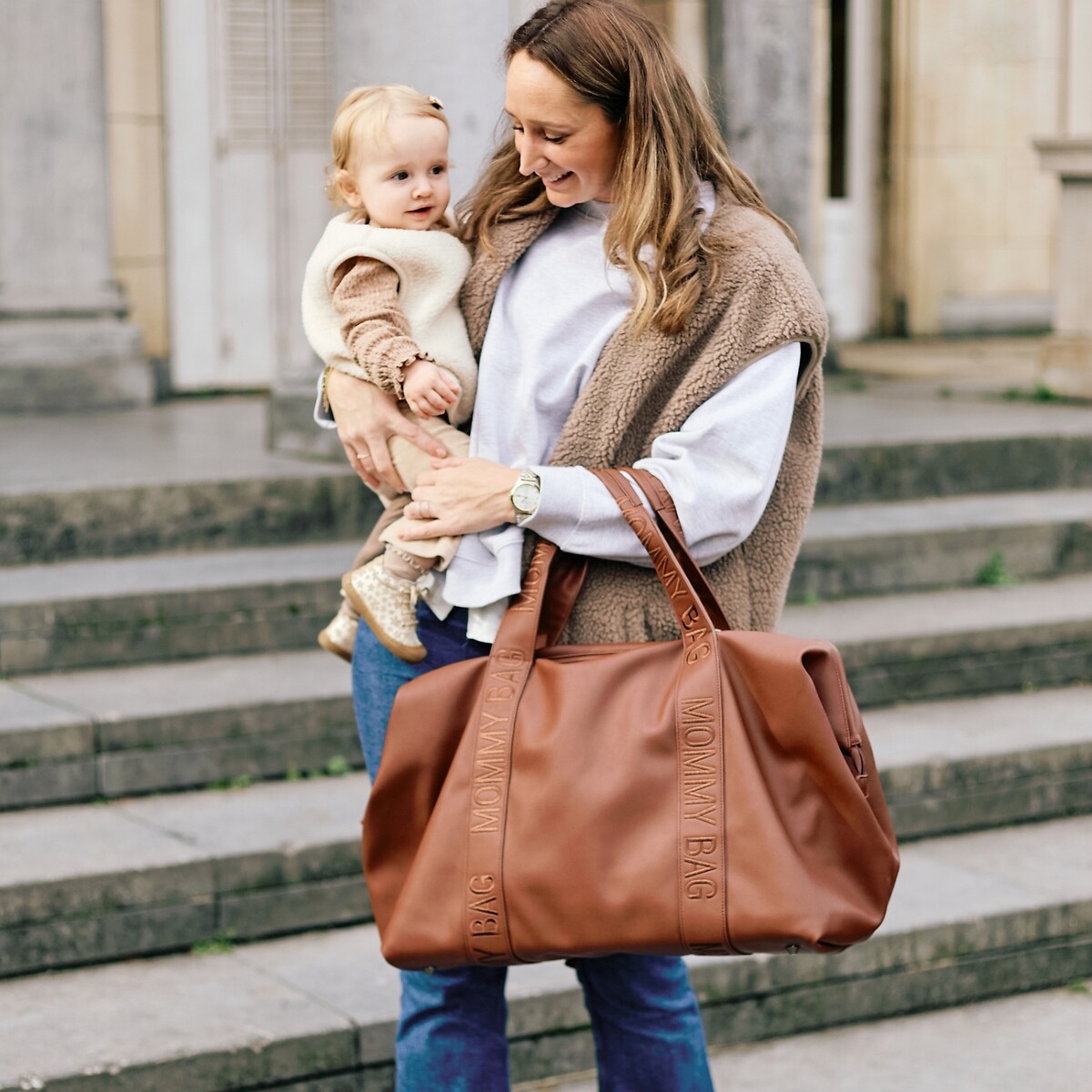 Sac à langer Mommy bag signature en simili marron foncé, CHILDHOME
