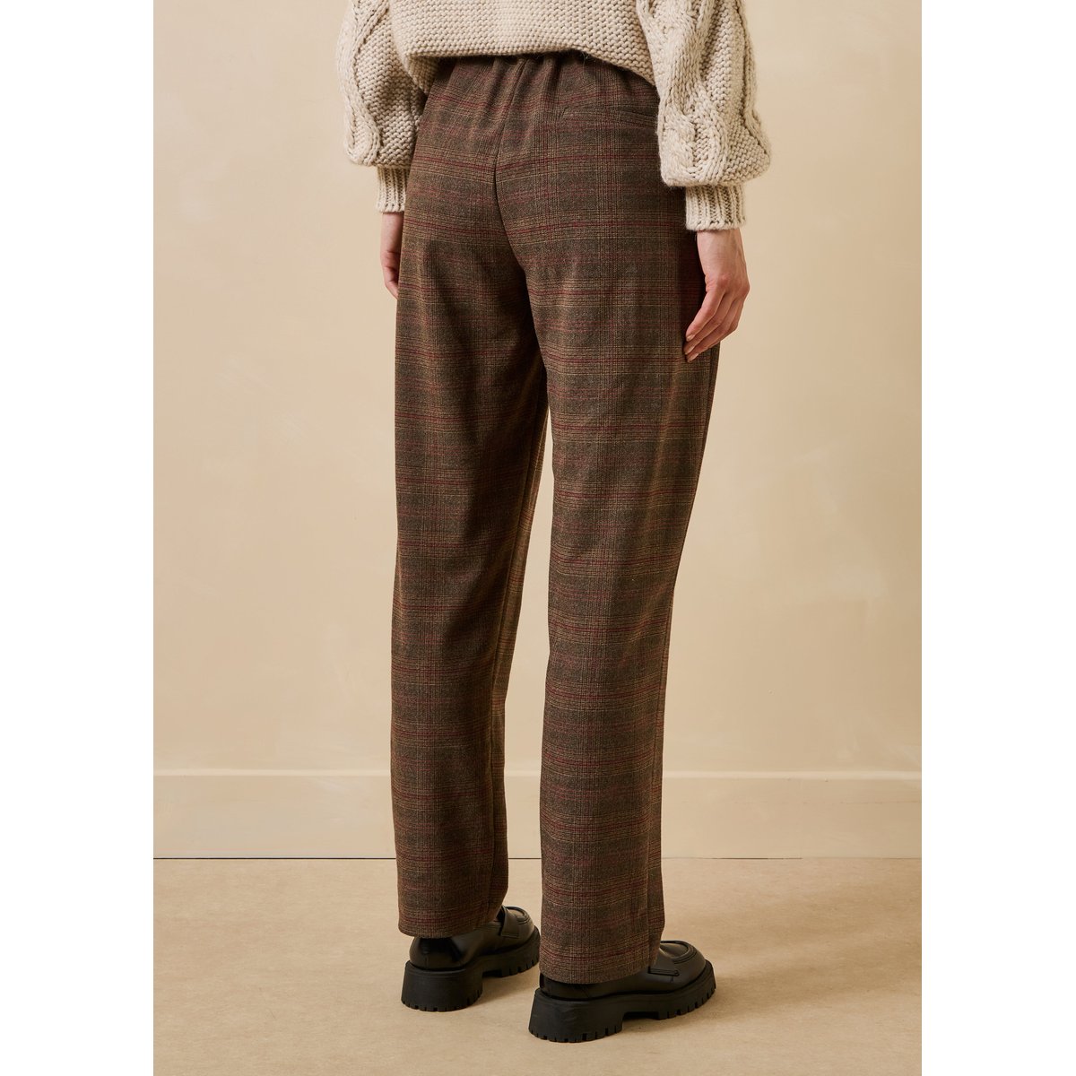 Pantalon carotte à carreaux taille élastique rouille, LA FEE MARABOUTEE