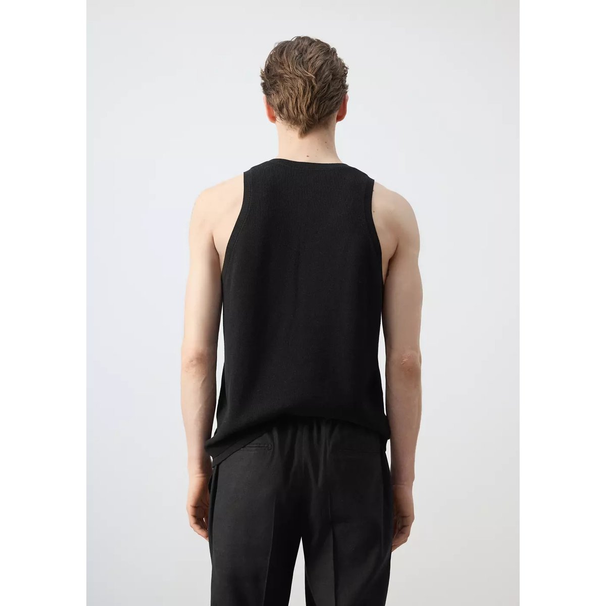 Débardeur slim fit en maille noir, MANGO MAN
