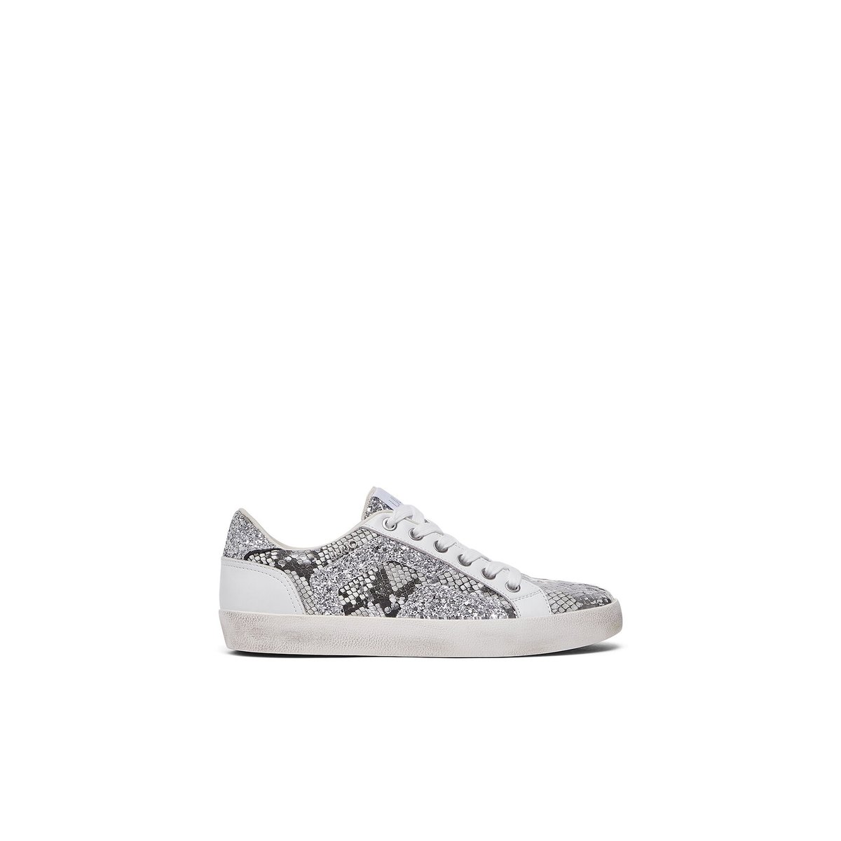 Sneakers paillettes effet python argent et blanc, LIU JO