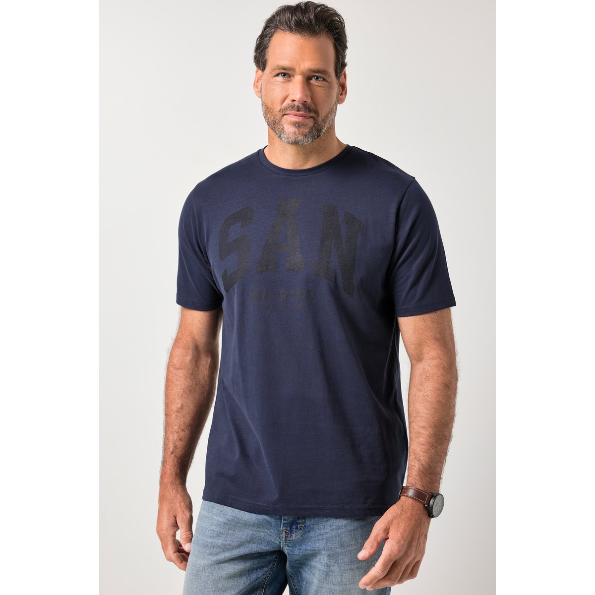 T-shirt à manches courtes, imprimé poitrine bleu marine, JP1880