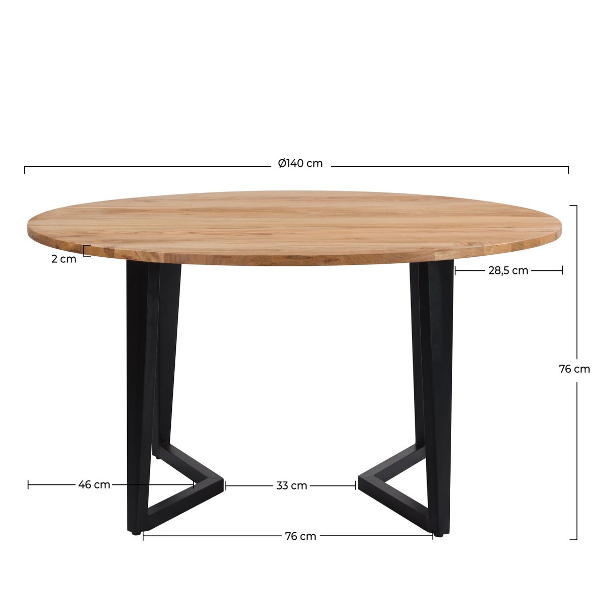 Table ronde 6 personnes en bois d'acacia et métal 140 cm - MOOREA bois clair et métal noir, MAISON PAVANE