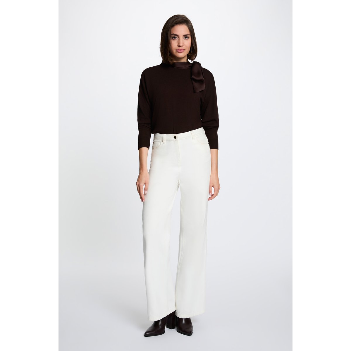Pull col rond manches longues marron foncé, MORGAN