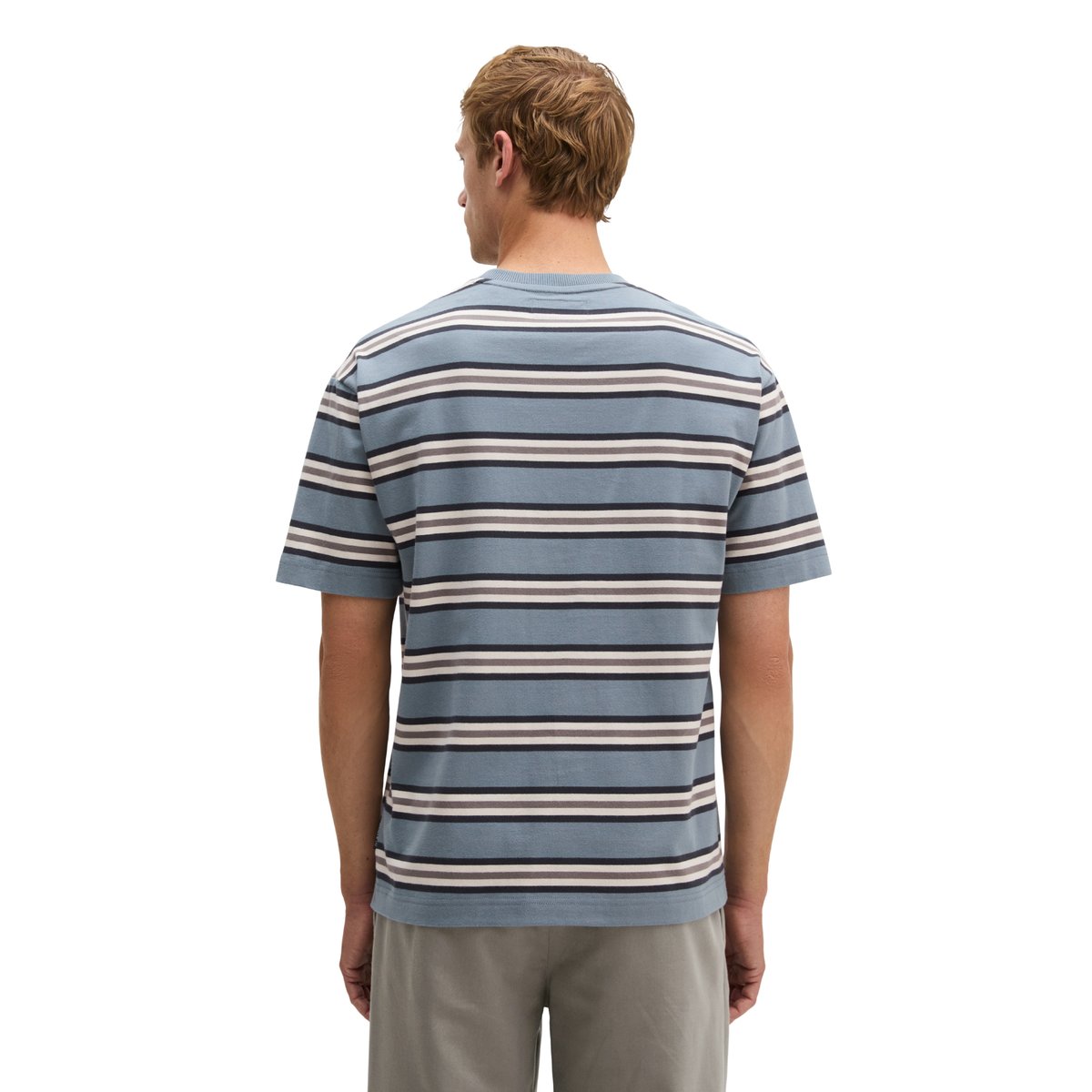 T-shirt regular en coton bio teint en fil bleu, MARC O'POLO