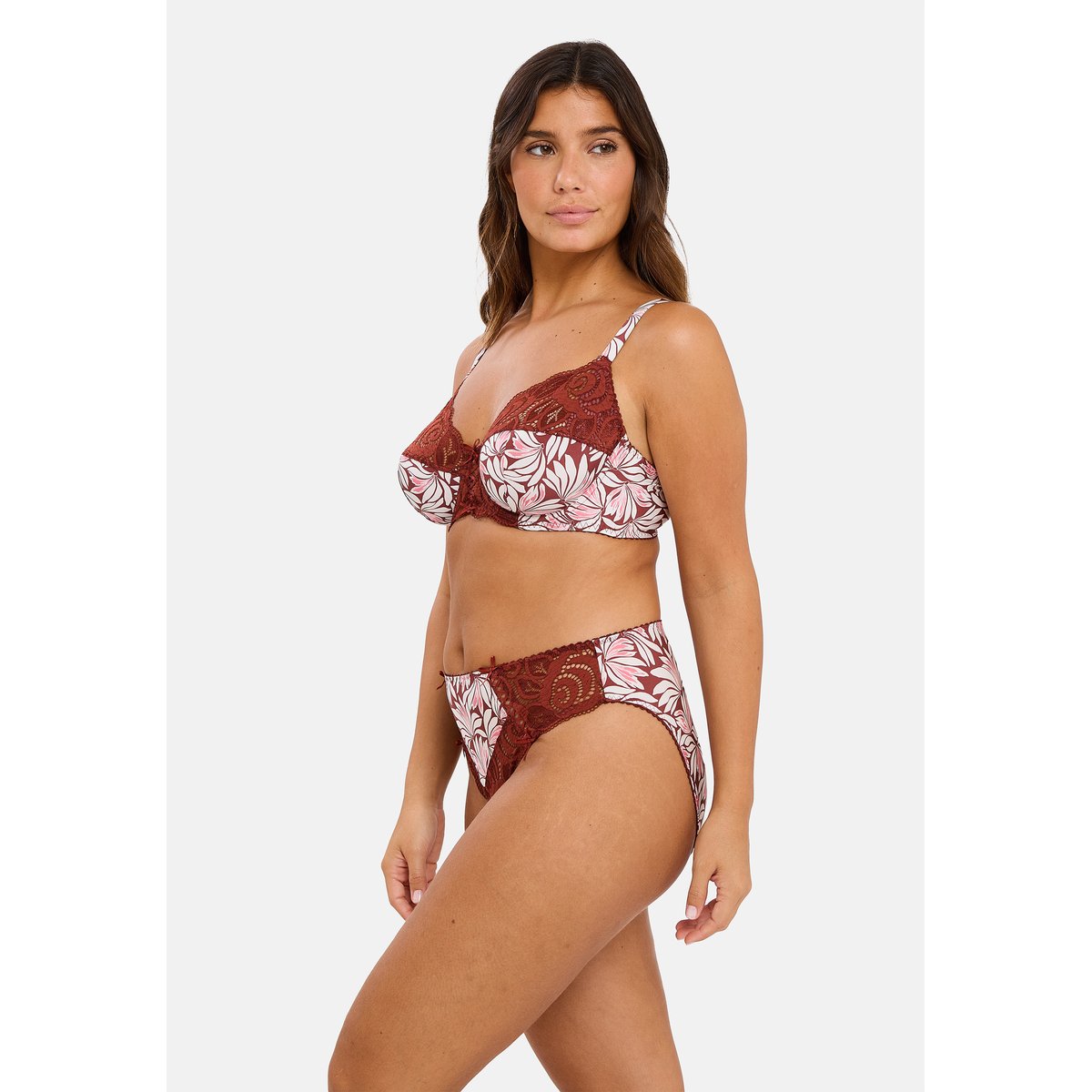 Slip dentelle et microfibre Amelie Print floral rouge cabernet, SANS COMPLEXE