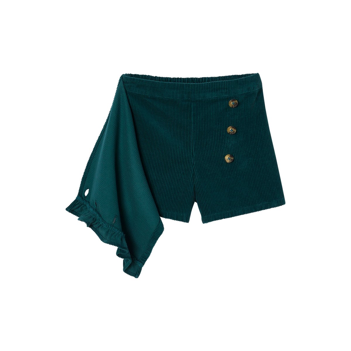 Jupe-short en velours côtelé effet portefeuille vert anglais, VERTBAUDET