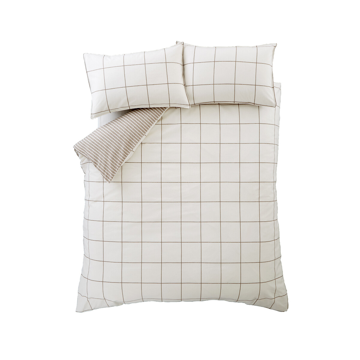Brushed Regal Check Cotton Reversible Duvet Cover Set beige, BIANCA FINE LINENS