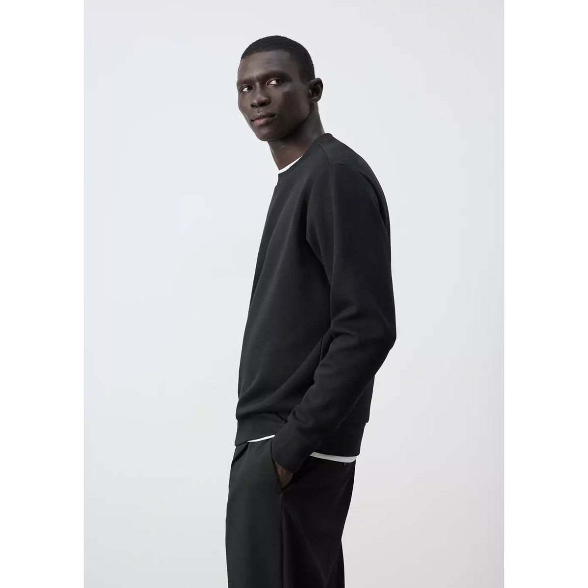 Sweat-shirt 100 % coton coupe regular fit noir, MANGO MAN